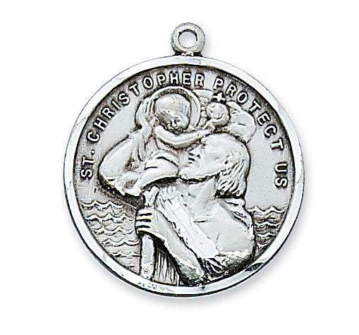 Saint Christopher Sterling Silver Medal - 24" Chain and Gift Box - McVan - Chiarelli's Religious Goods & Church Supply