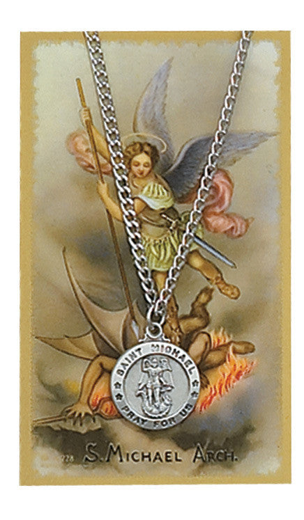 Saint Michael Pewter Medal Pendant with Holy Prayer Card - McVan - Chiarelli's Religious Goods & Church Supply